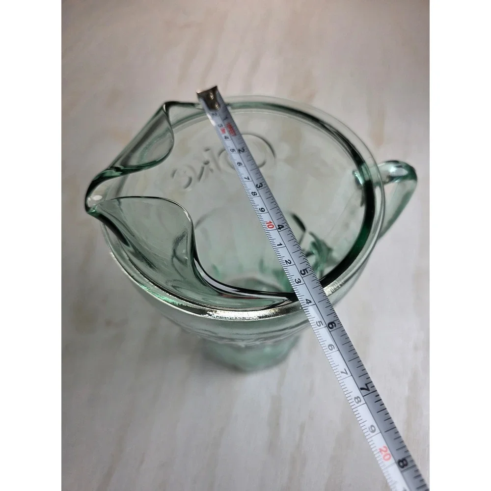 Vintage Coca Cola Glass Pitcher Georgia Green Coke Embossed Ice Lip 9 Inch Boho